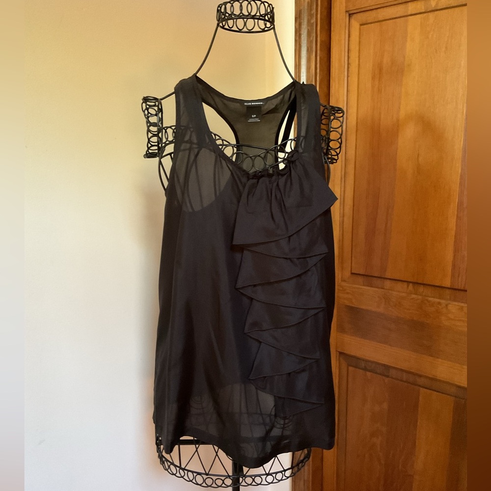 Club Monaco silk Black Sleeveless Ruffle Top, SP